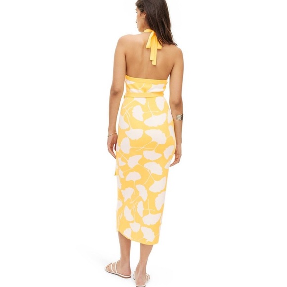 DVF for Target Halter Tie Neck Ginkgo Yellow Sweater Knit Midi Dress Small - Picture 2 of 8